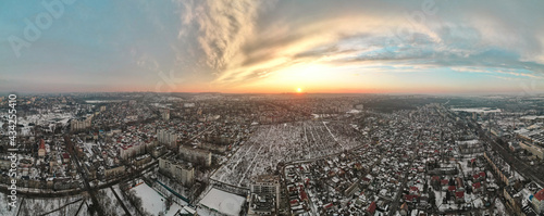 Aerial drone view of Chisinau at sunset, Moldova photo