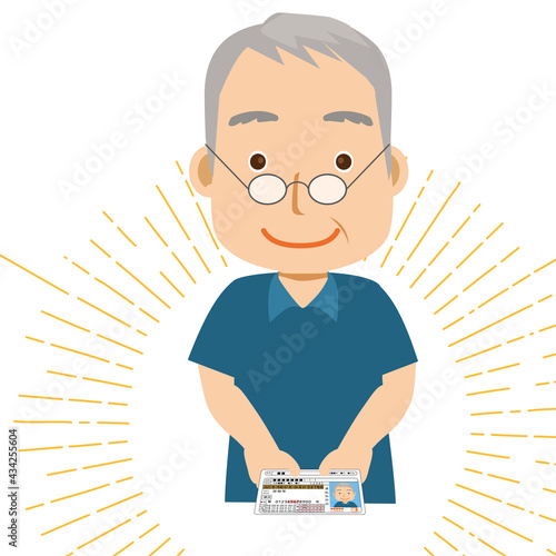 運転免許証の返納のイラスト　老人高齢者シニア男性お爺さん