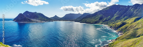 Panoramic of Hout Bay in Cape Town, South Africa. As viewed from Chapman's Peak.