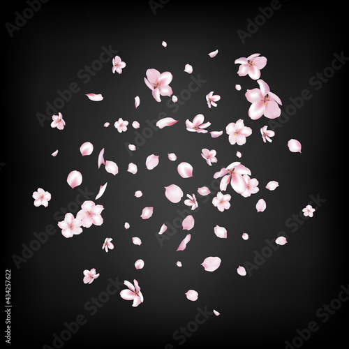 Sakura Cherry Blossom Confetti. Windy Leaves Confetti Border.