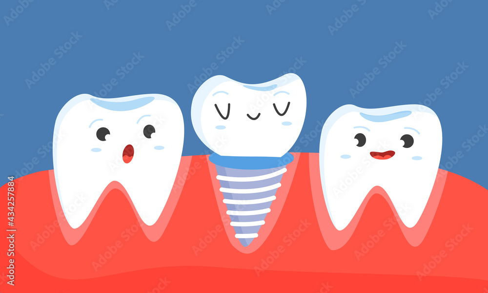 Fototapeta premium Healthy teeth concept. Dentistry. A tooth on a tripod. Vector. Children's illustration. 
