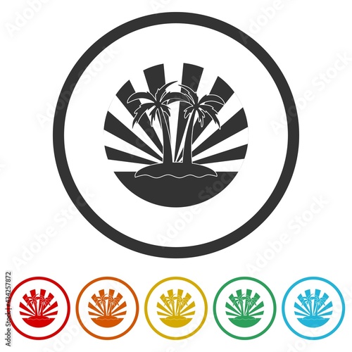 Palm trees on the island ring icon color set