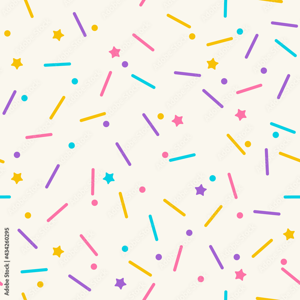 Sprinkle vector seamless pattern. Doughnut and ice cream dessert cute background. Sprinkle vector seamless pattern. Doughnut and ice cream dessert cute background.