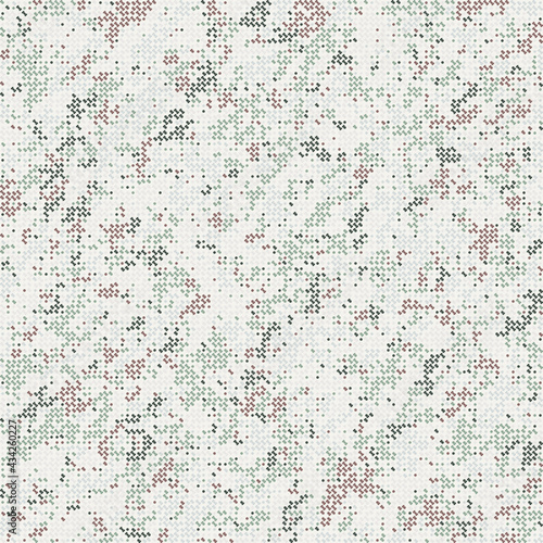 Seamless pattern. Camouflage pattern consisting of small circles and three-sided shapes. Green, brown, beige, pale. Editable.