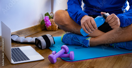 Exercising at home with online fitness classes