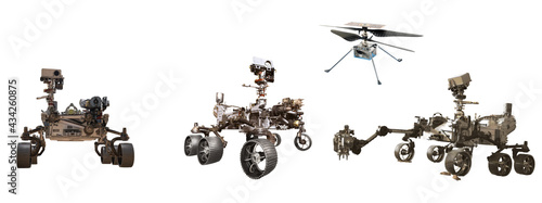 Canvas Print mars rovers and ingenuity helicopter isolated on white background Elements of th