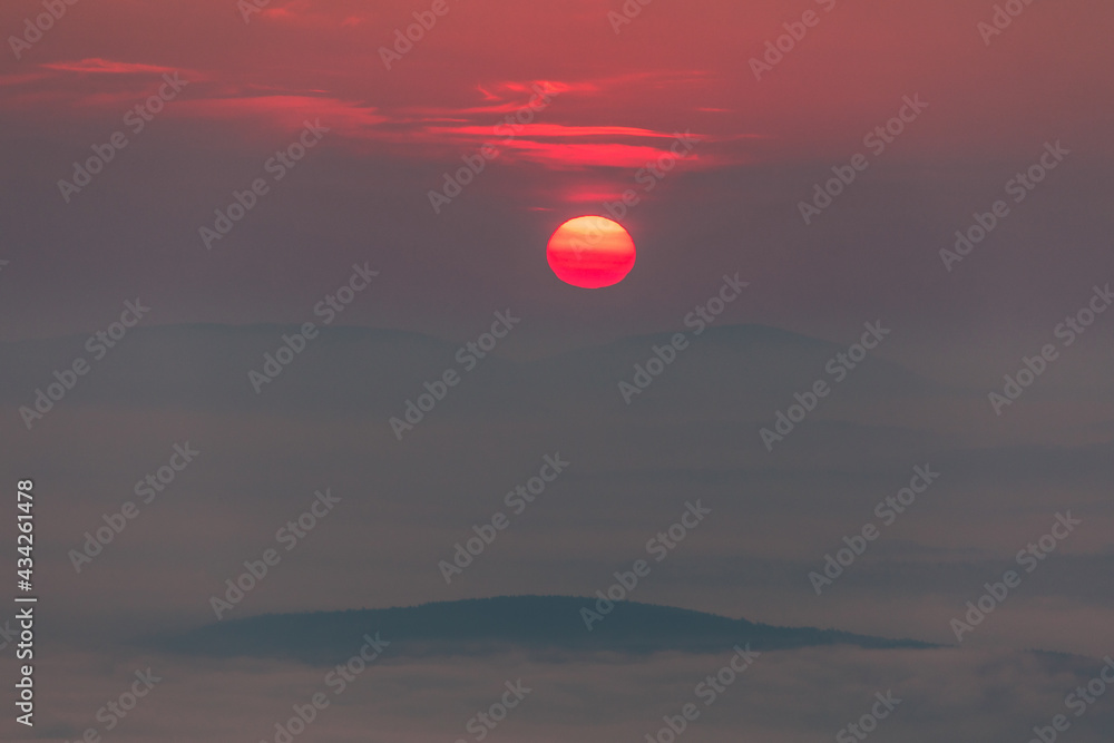 Summer morning seen from the observation tower in Koziarz in the Beskid Sądecki. Natural landscapes with great views. Summer morning seen from the observation tower in Koziarz in the Beskid Sądecki. Natural landscapes with great views.