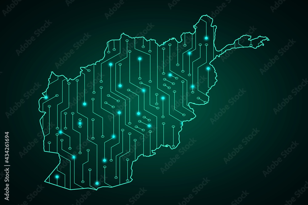 Map of Afghanistan, network line, design sphere, dot and structure on dark background with Map Afghanistan, Circuit board. Vector illustration. Eps 10 Map of Afghanistan, network line, design sphere, dot and structure on dark background with Map Afghanistan, Circuit board. Vector illustration. Eps 10