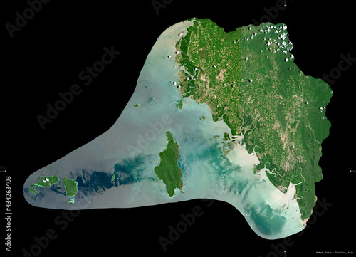 Satun, Thailand - black solid. Sentinel-2 satellite photo