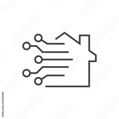 Tecnología electrónica. Casa con circuito digital con lineas de color gris