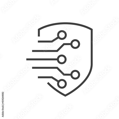 Tecnología electrónica. Circuito digital con forma de escudo con lineas de color gris