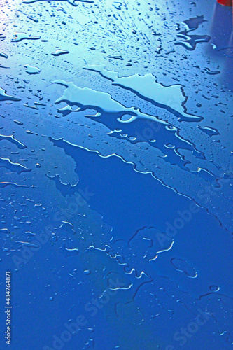 Spilled liquid on a blue table
