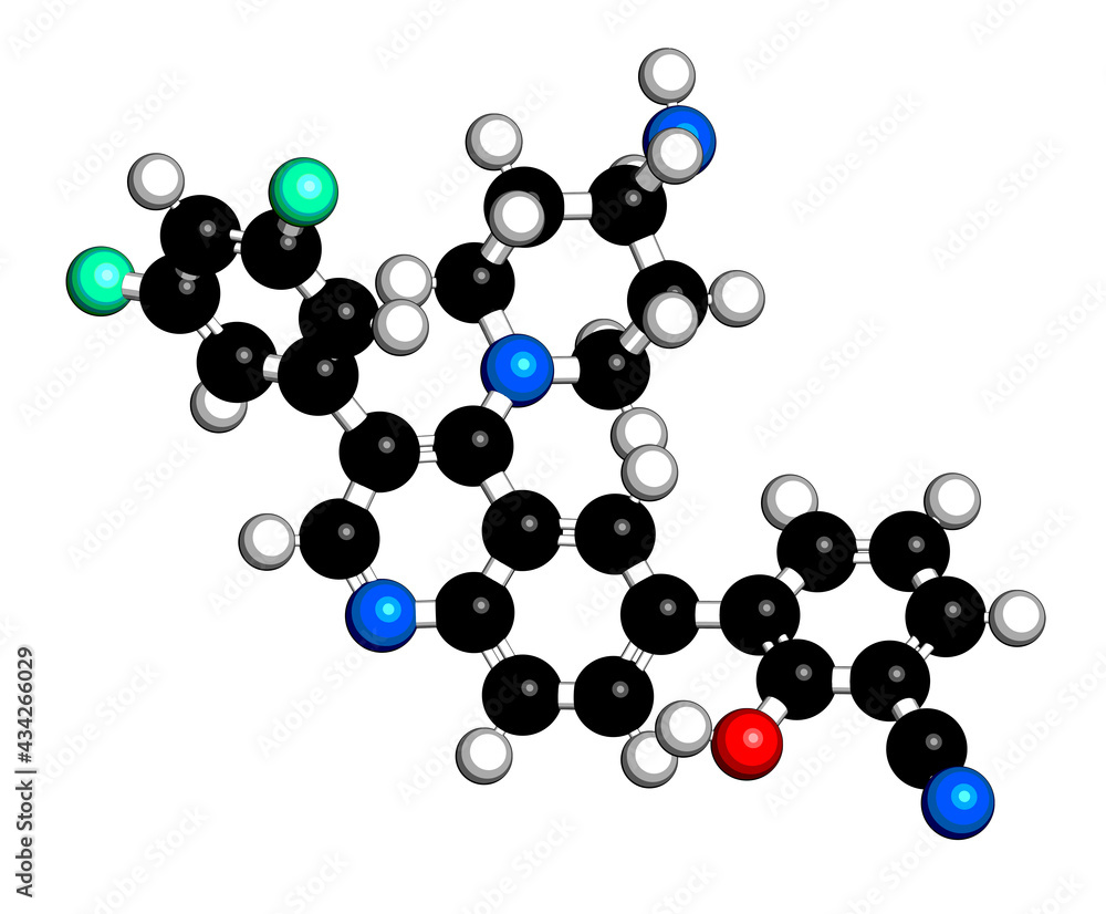 Paltusotine acromegaly drug molecule. 3D rendering.