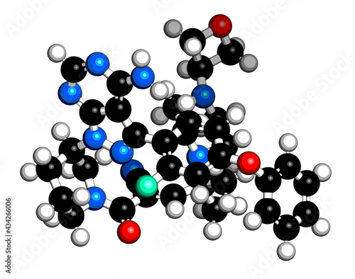 Rilzabrutinib drug molecule. 3D rendering.