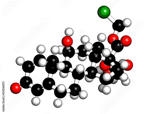 Loteprednol etabonate corticosteroid drug molecule. 3D rendering.