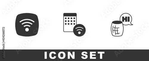 Set Wi-Fi wireless internet network, Air humidifier and Voice assistant icon. Vector