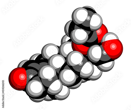 Clascoterone drug molecule. 3D rendering.