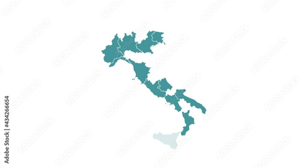 Italy map showing up intro with regions - 4k animated video graphic Italy map showing up intro with regions - 4k animated video graphic