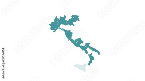 Italy map showing up intro with regions - 4k animated video graphic photo