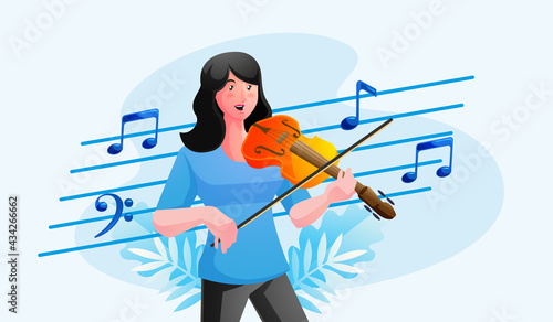 the woman plays the violin to the musical melody