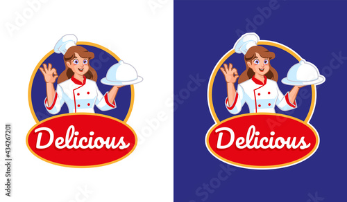 A chef with delicious food mascot logo