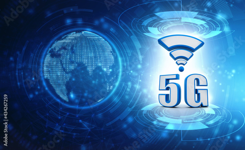 5G wireless network with High speed internet connection background. 3d render