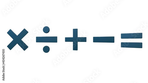 Animation mathematical symbols to add, subtract, divide, multiply and equal