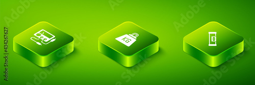 Set Isometric Weight, Construction bubble level and Multimeter, voltmeter icon. Vector