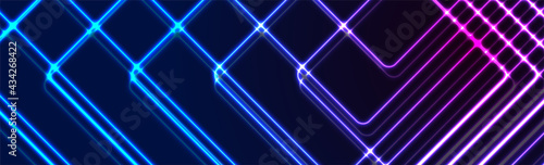 Blue ultraviolet glowing neon lines abstract tech banner. Futuristic vector background