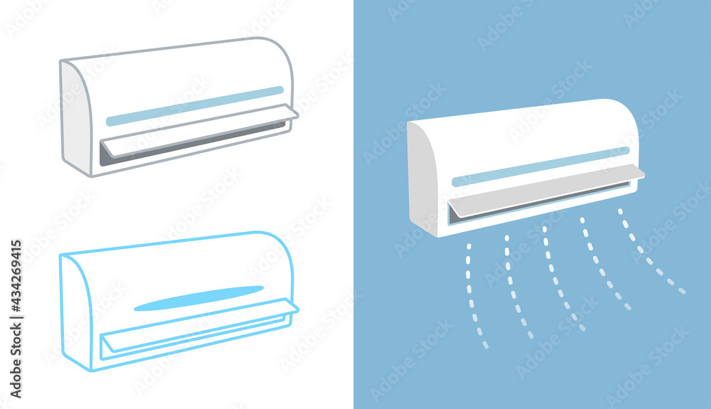 air conditioner with wind, cool breeze blow vector illustration and line icon air conditioner with wind, cool breeze blow vector illustration and line icon