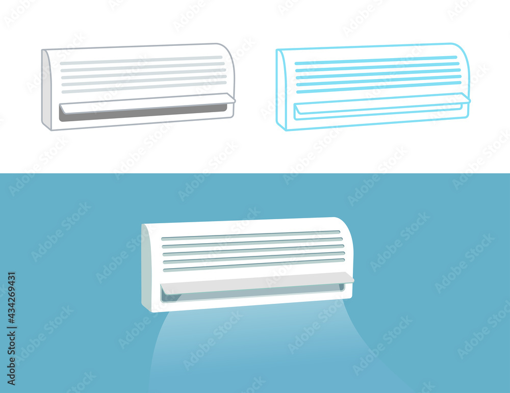 air conditioner with wind, cool breeze blow vector illustration and line icon air conditioner with wind, cool breeze blow vector illustration and line icon