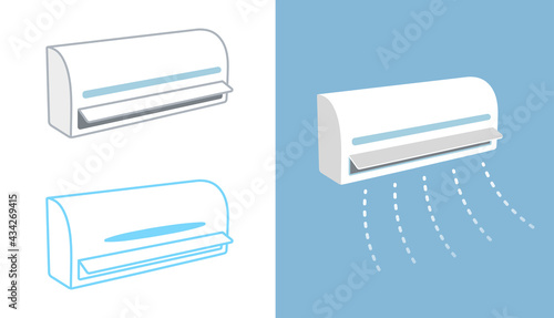 air conditioner with wind, cool breeze blow vector illustration and line icon