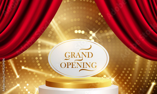 Red curtain background. Grand opening event design. luxury greeting rich card.