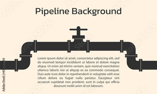 Pipeline background. Gas, oil, plumbing or water pipe with valve and tap. Vector illustration.