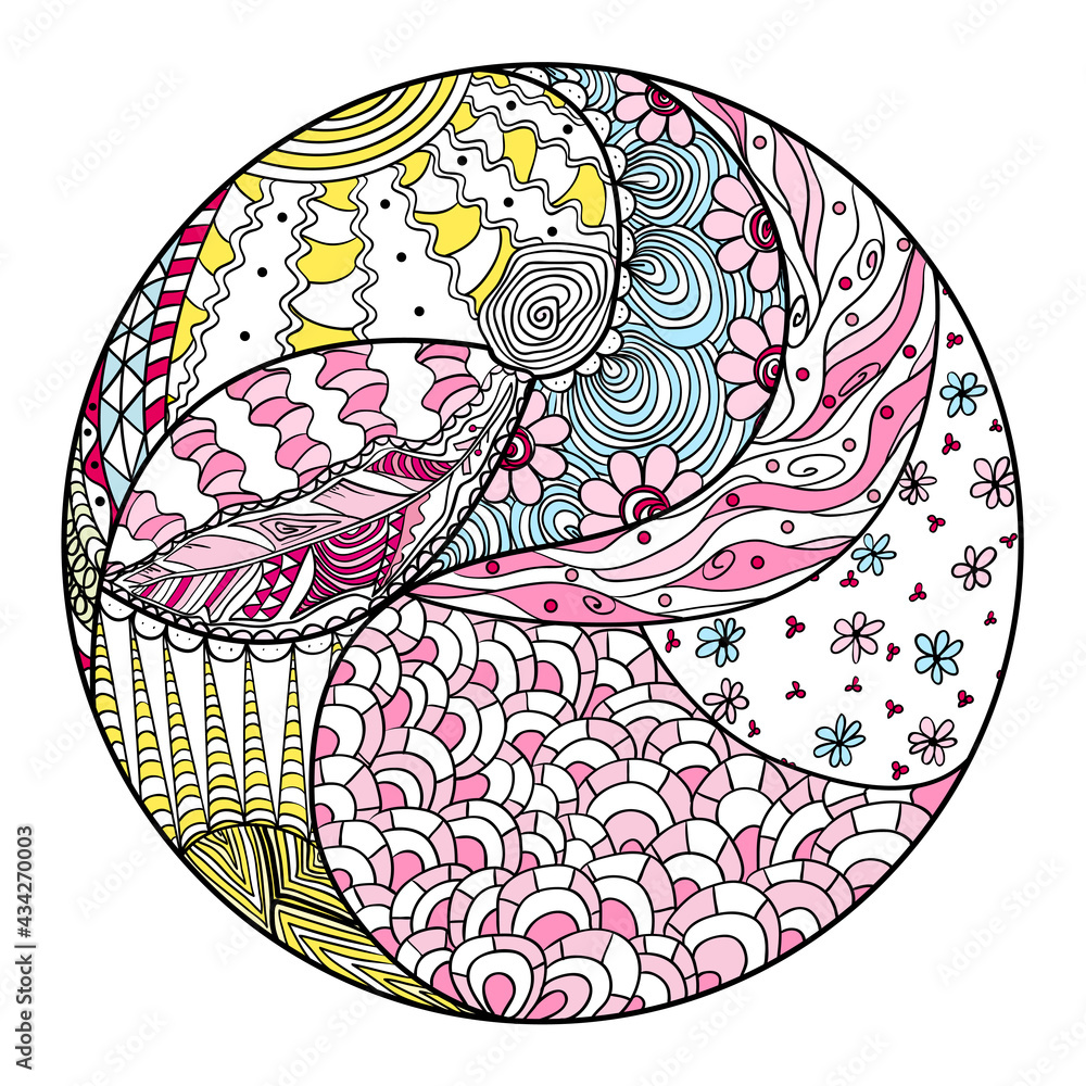 Mandala. Zentangle. Hand drawn circle zendala with abstract patterns on