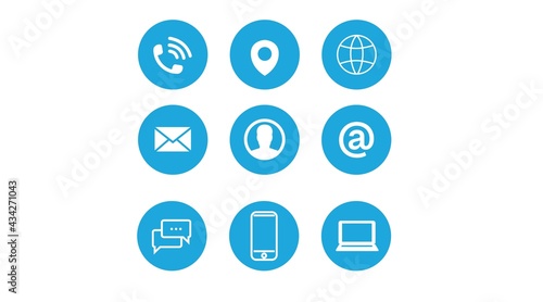 Contact Icon Set. Blue and White Illustration of Differente Contect icons