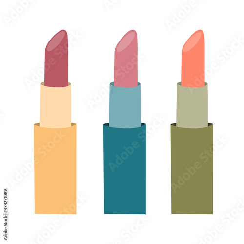 Lipstick set. Natural organic cosmetic product. Byuti tavar. Elements for icons.