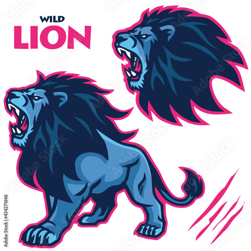 Wild Lion Roar Mascot Vector Sports Logo Illustration Set Collection Bundle Pack