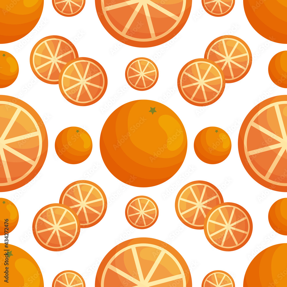 Seamless pattern with flat oranges on white. Seamless pattern with flat oranges on white.