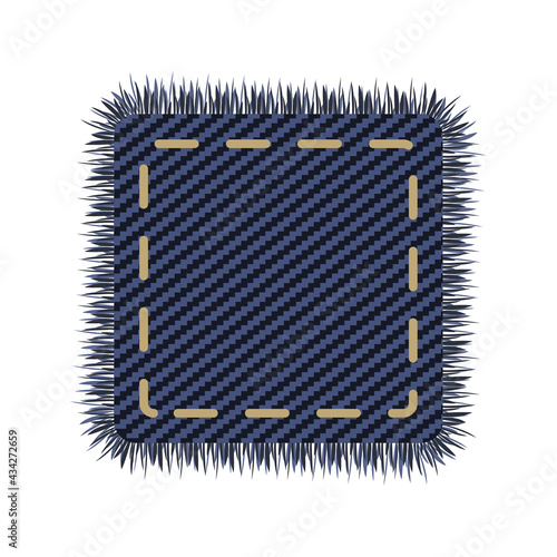 Jeans square tag for design. Jeans patch canvas for label with realistic fabric texture.