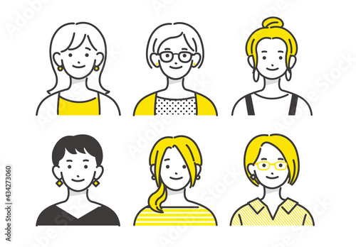 シンプルな女性の線画ベクターイラスト／若者／素材