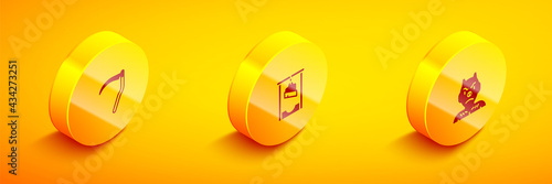 Set Isometric Scythe, Guillotine and Krampus, heck icon. Vector