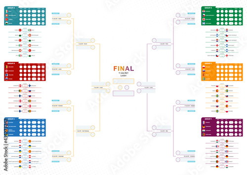 2020/21 european football tournament schedule. Europe soccer tournament bracket with all matches, template ready for print or web.