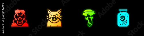 Set Vampire, Cat, Psilocybin mushroom and Eye jar icon. Vector