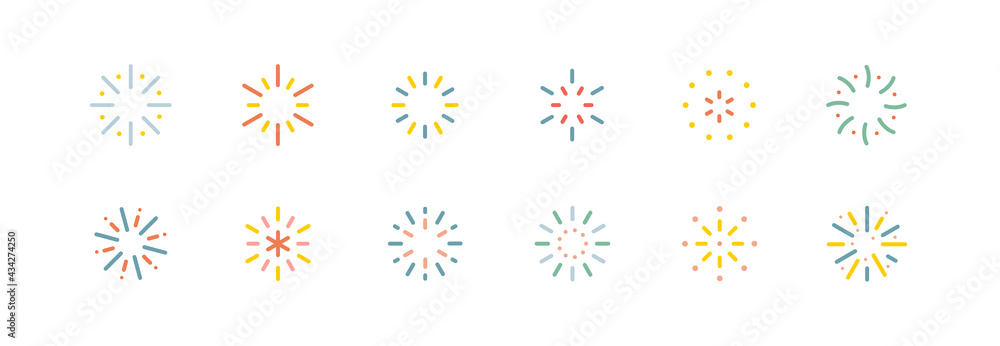 シンプルな花火のアイコンのセット 花火大会 打ち上げ花火 イラスト 素材 マーク 夏 Stock Vector Adobe Stock