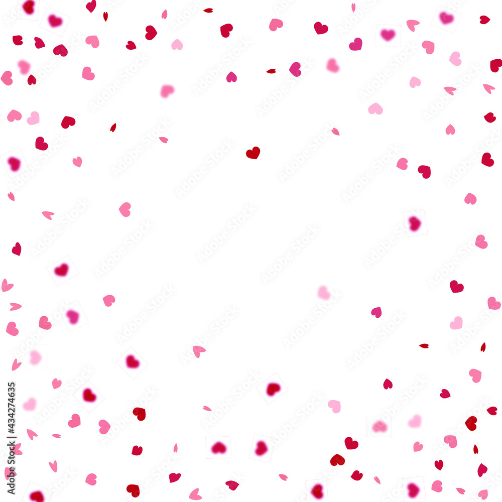 Heart Background. St Valentine Day Card with Classical Hearts. 8 March Banner with Flat Heart.  Exploding Like Sign. Vector Template for Mother's Day Card. Red Pink Empty Vintage Confetti Template.