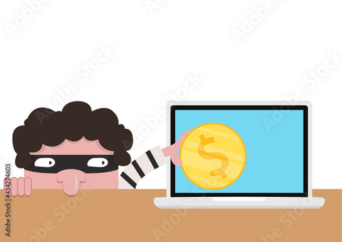 Bandit character design. bandit on white background. Hacker vector. Steal money.
