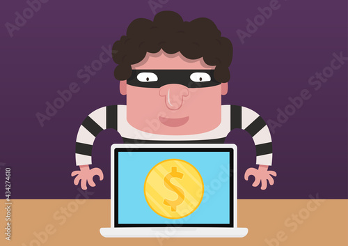 Bandit character design. bandit on white background. Hacker vector. Steal money.