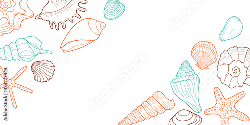 Hand-drawn engraved line design template for invitations, greeting card, poster, banner, flyer, package and more. Vector colorful transparent illustration on white background.
