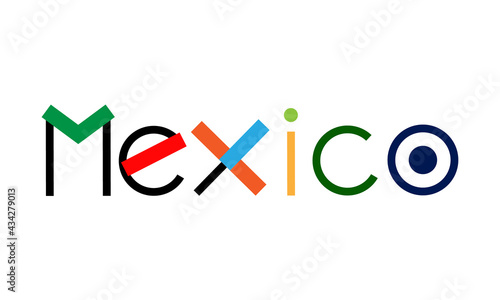mexico colorful inscription composed of shapes on a white background